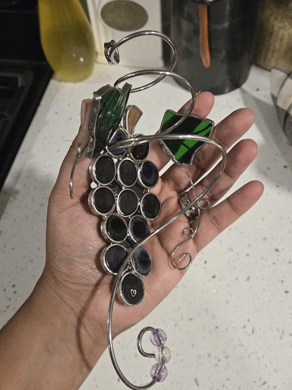 Stained Glass and Wire Grape Bunch Wine Bottle Topper - Picture 2 of 8